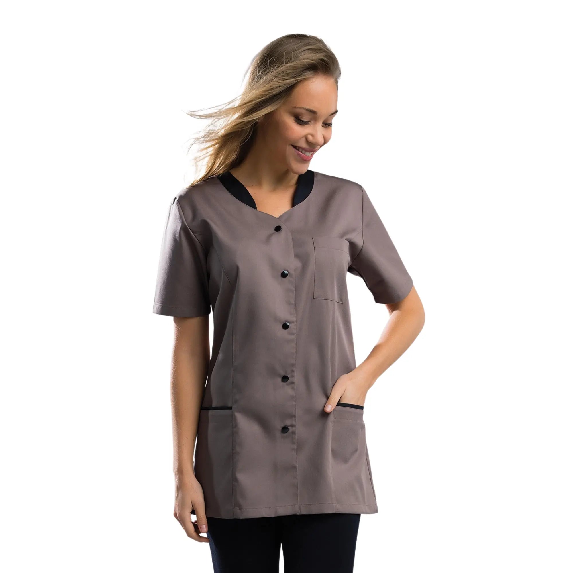 Amandine - Tunique - Manches Courtes - Femme - 75 cm My Blouse  Sergé-Taupe-Noir-T6-XXXL