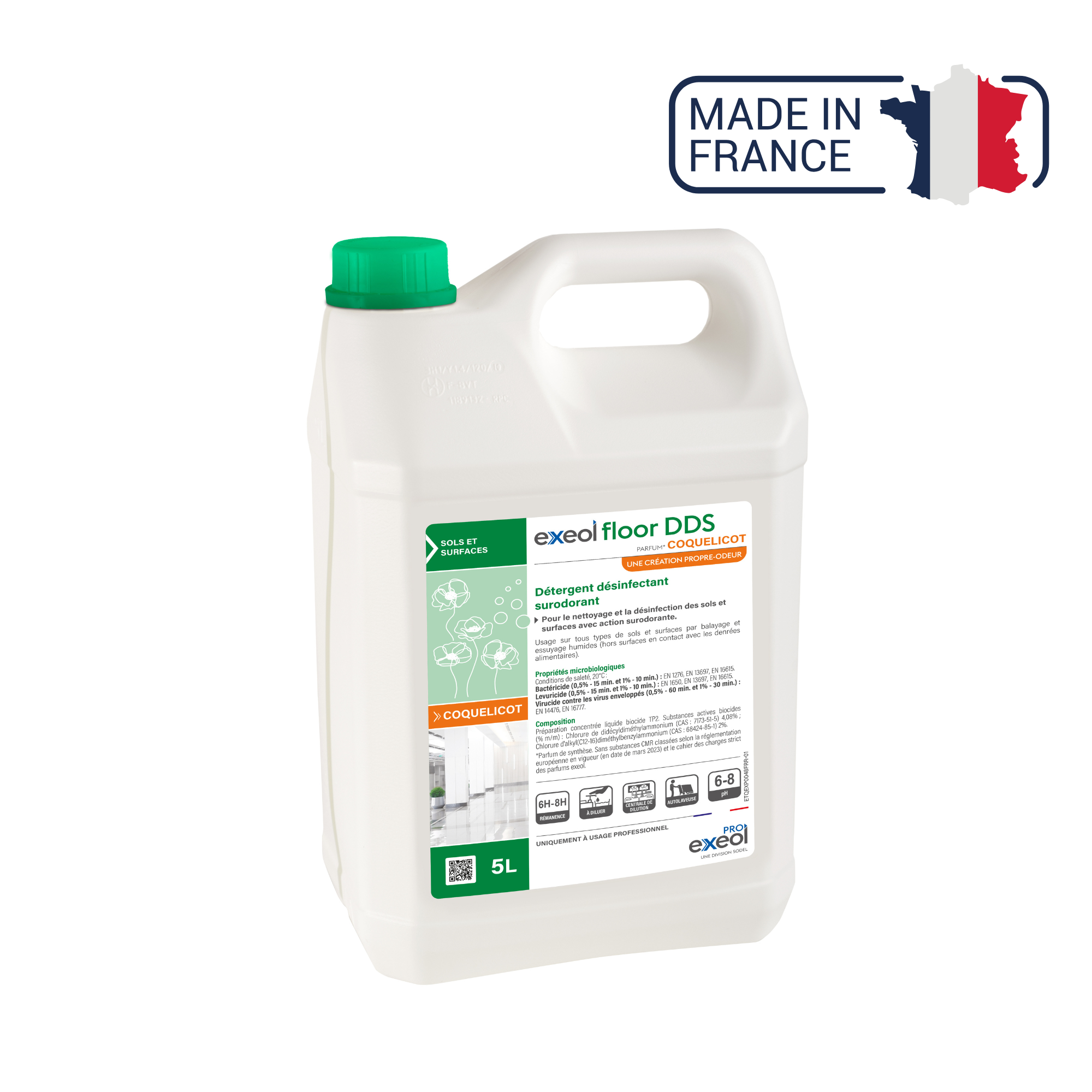 Exeol Floor DDS - Détergent désinfectant surodorant sols et surfaces - Sodel Exeol 