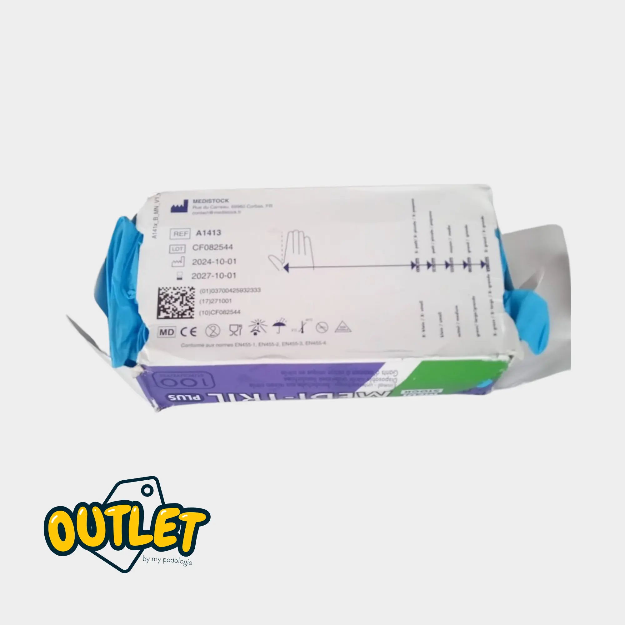 Gants d'examen - Nitrile Bleu - Sans poudre - Ambidextres - Boite de 100 - My Podologie // Défaut MP 