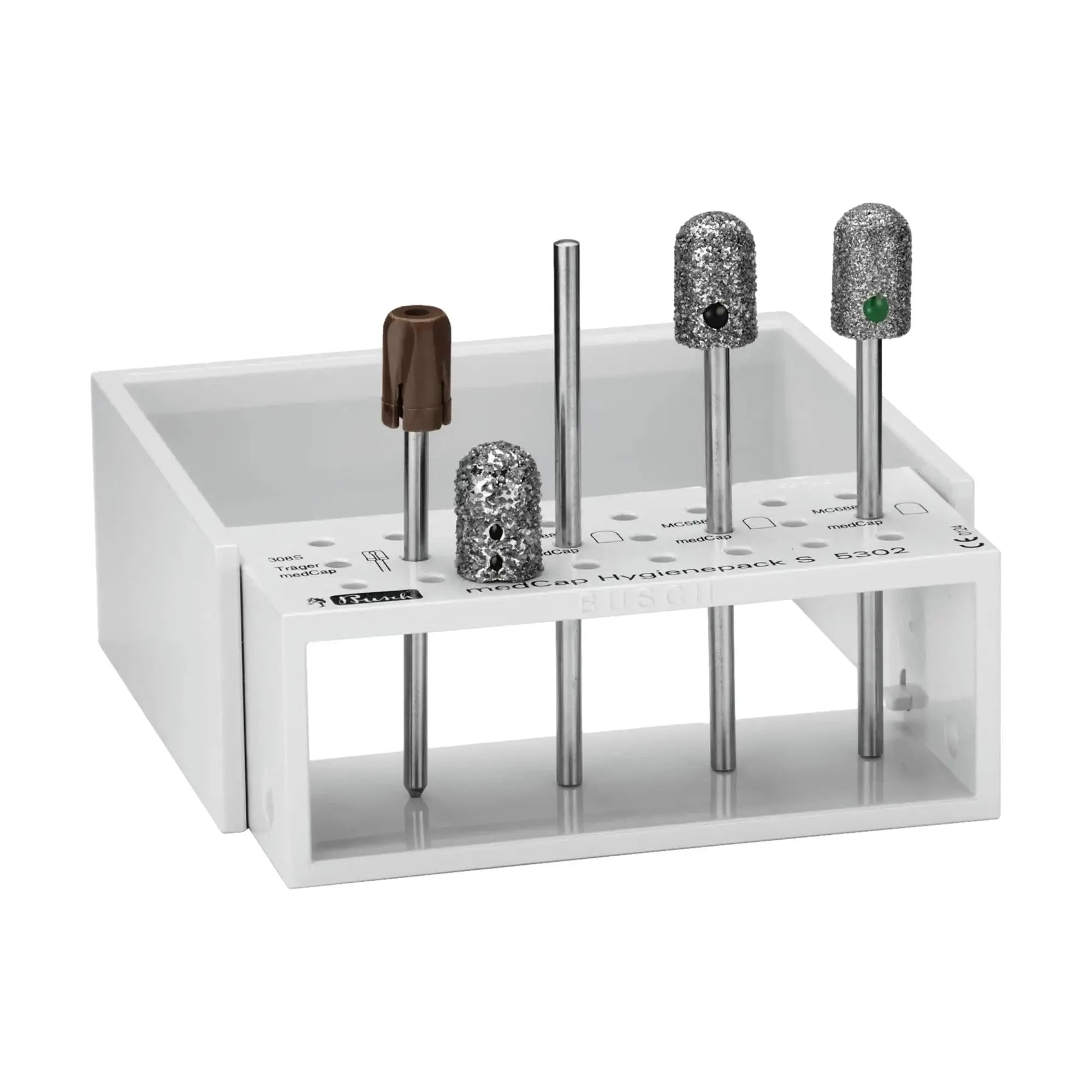 Pack MedCap - Capuchons abrasifs, porte capuchons et boîte - Diamant - Busch - My Podologie